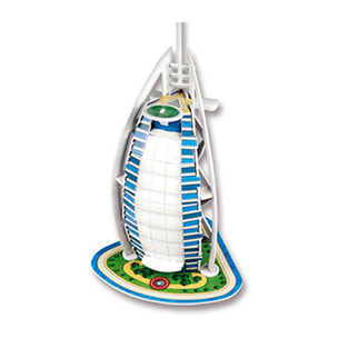 Puzle 3D de cartón del hotel Burj Al Arab situado en Dubai. 17 piezas.