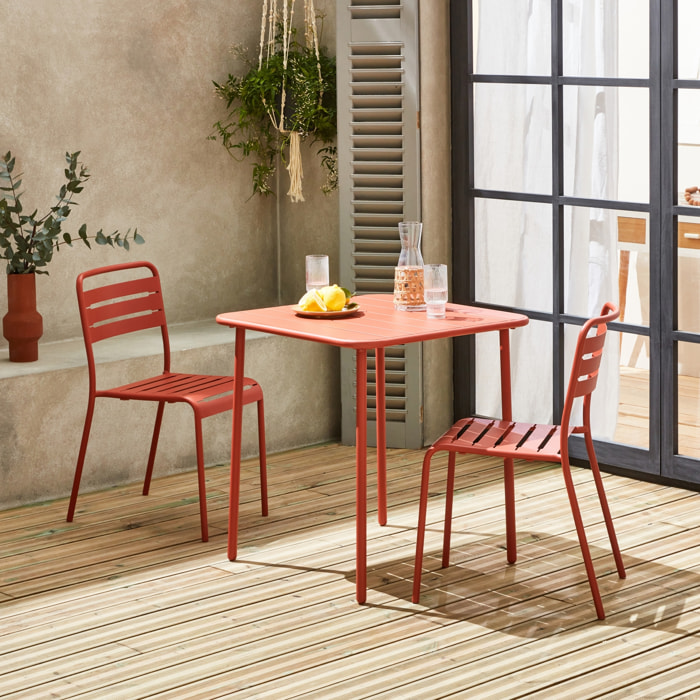 Table de jardin métal + 2 assises terracotta Amélia