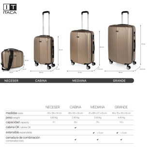 Juego De Maletas Rígidas Abs Itaca Sevron Champagne