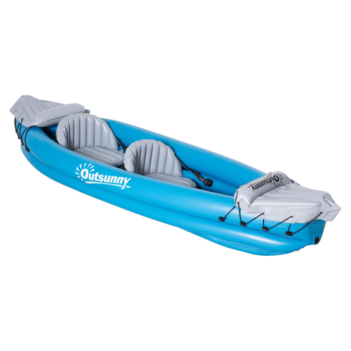 Canoé kayak gonflable 2 personnes - gonfleur, kit réparation, 2 rames inclus - PVC gris bleu