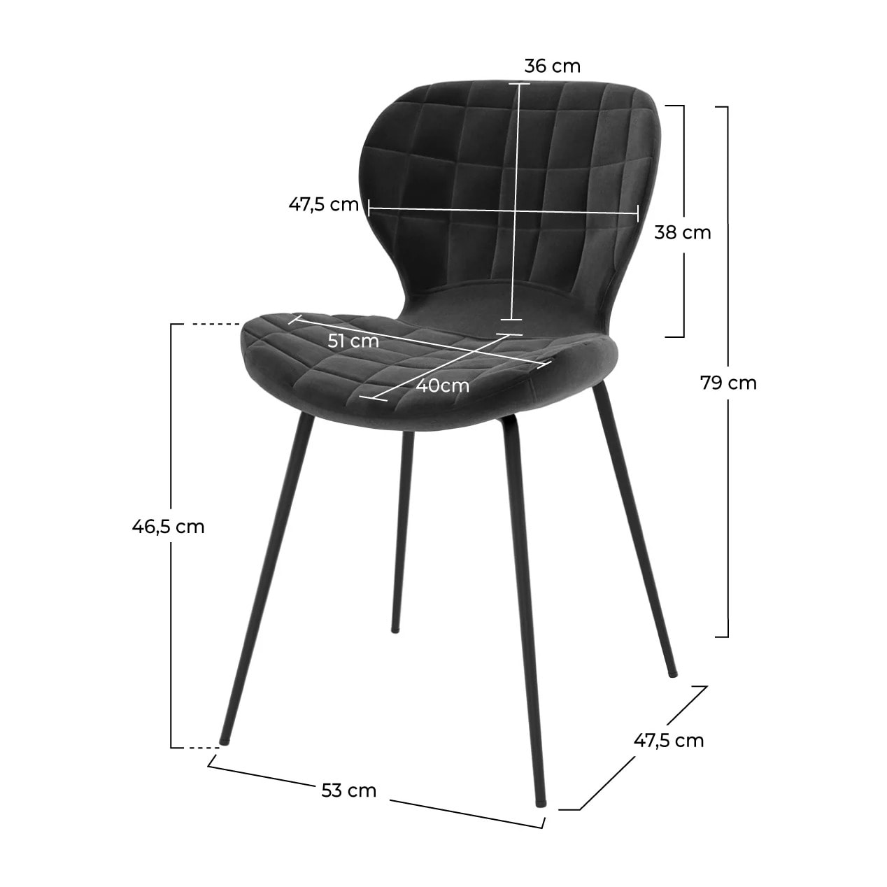 Lot de 2 chaises en velours noir - Mazzia