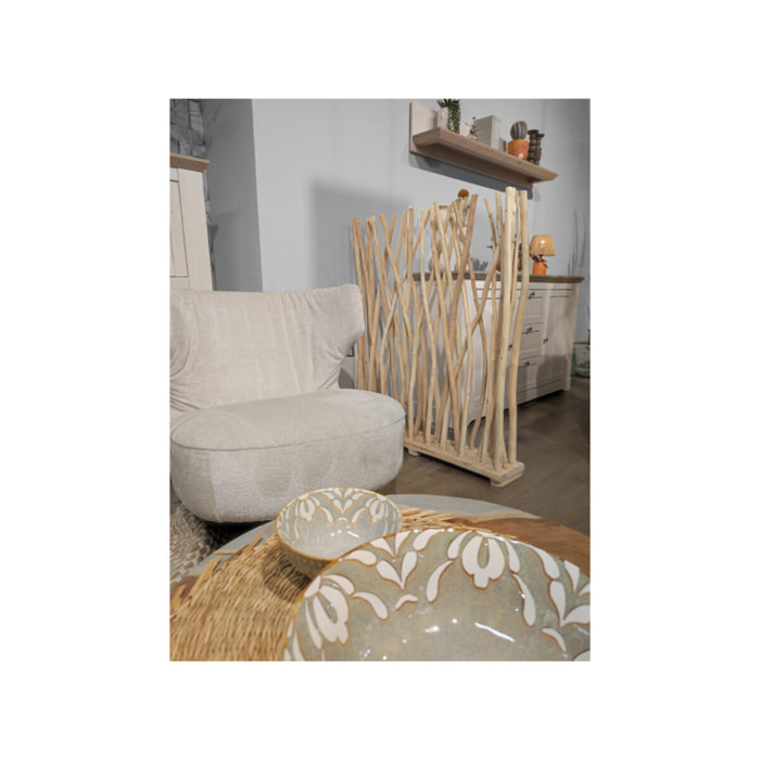 Paravent en bois de teck blanchi H120 cm - JESSIE