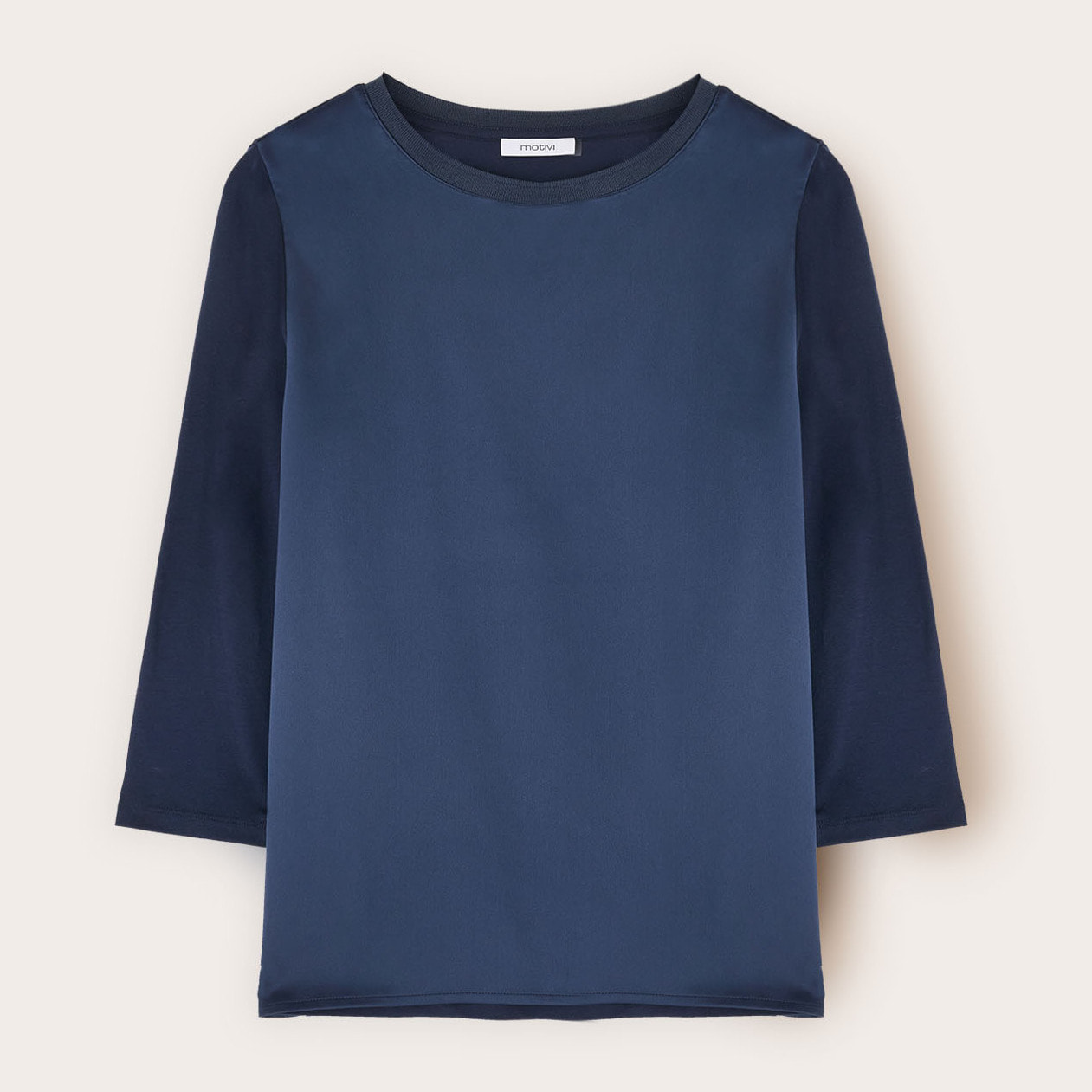 Motivi - T-shirt bimaterica a maniche tre quarti - Blu