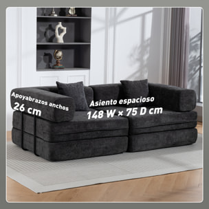 Sofá Cama de 2 Plazas Plegable, Sofá Cama, Tapizado en Chenilla, con 2 Almohadas, Reposabrazos Anchos, Acolchado Grueso, No Requiere Montaje, para Dormitorio, Salón, Gris Oscuro