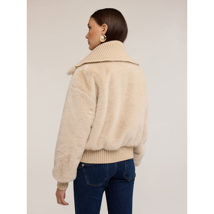 Motivi - Chaqueta efecto teddy con cuello alto - Beige