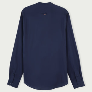 Camicia Uomo Coreano Slim Popeline Stretch Unito Blu