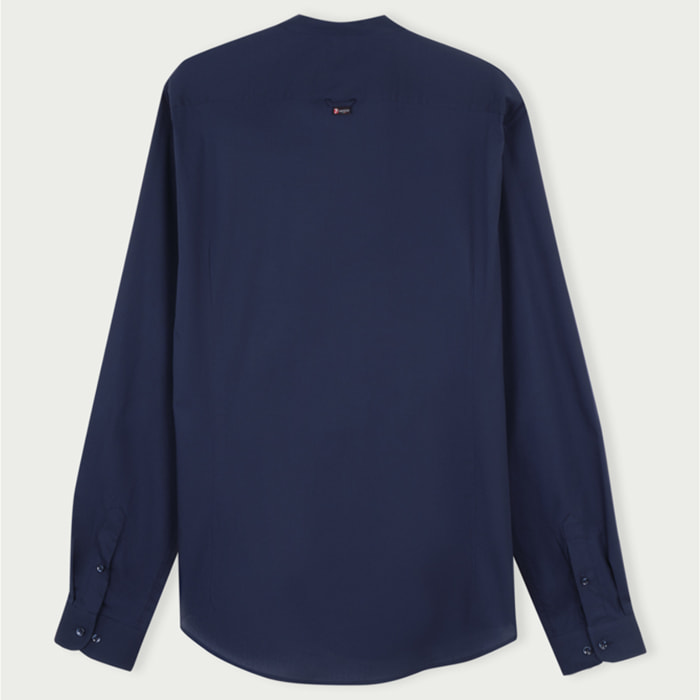 Camicia Uomo Coreano Slim Popeline Stretch Unito Blu