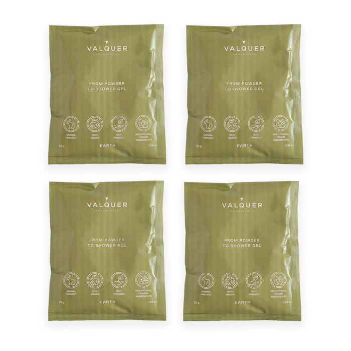 Valquer Shake - 4 geles de baño sostenibles - 4 sobres Earth de 25 gr