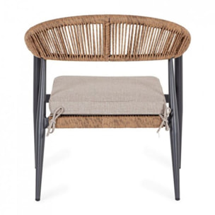 Set di 2 poltrone JANDIA in alluminio antracite e intreccio in fibra sintetica naturale, con braccioli