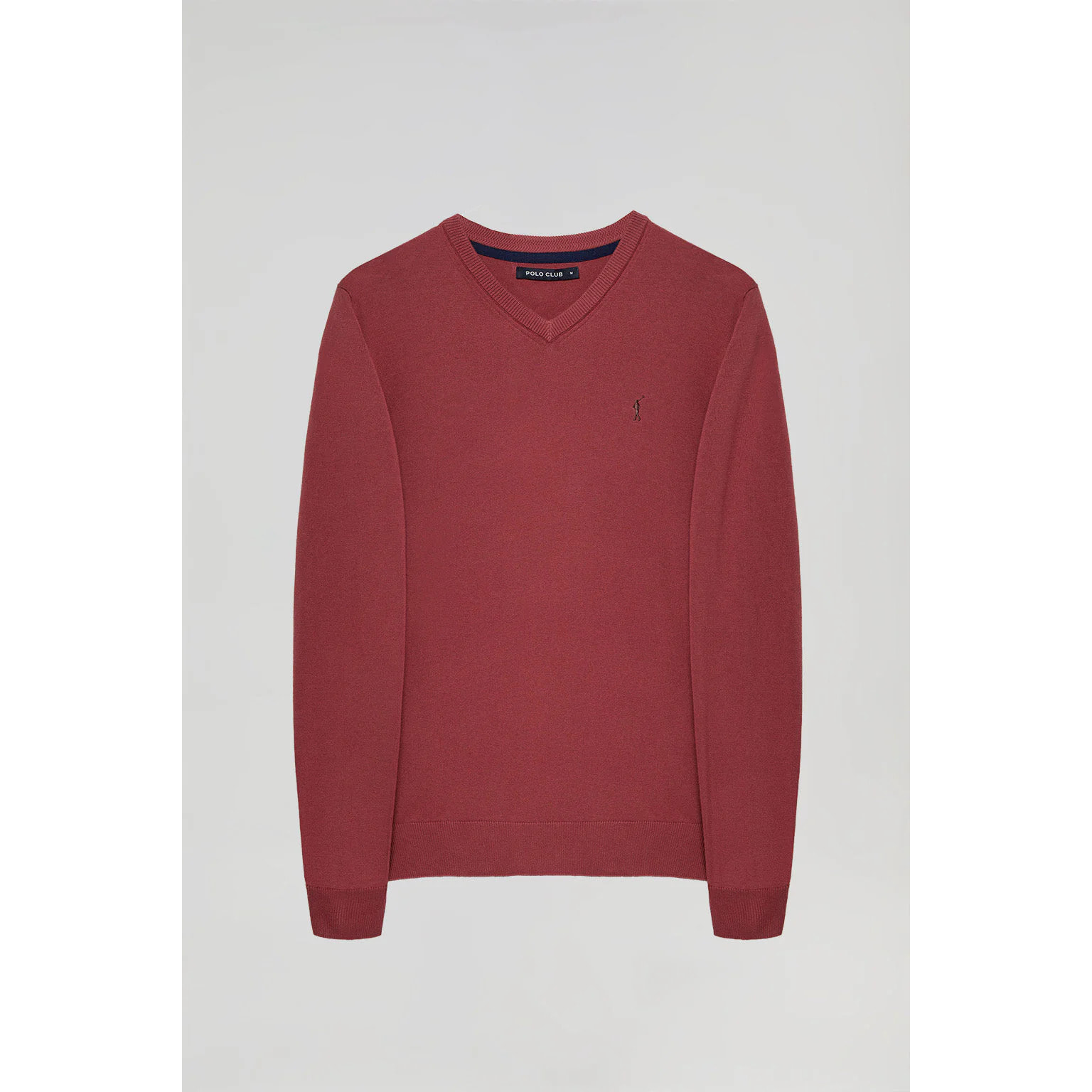 Maglione basic a V color terracotta con logo Rigby Go