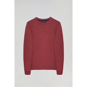 Maglione basic a V color terracotta con logo Rigby Go