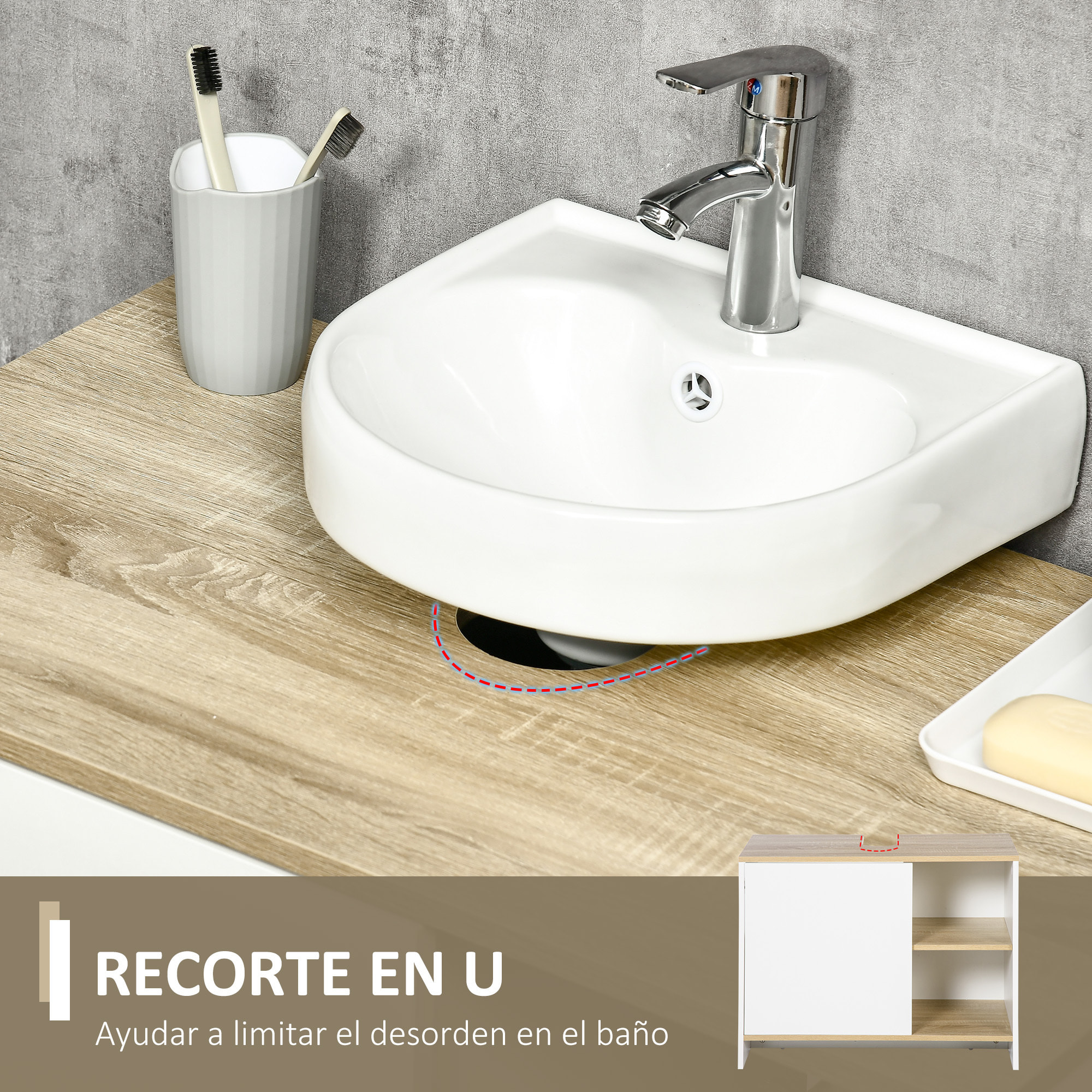 Mueble Bajo Lavabo Mueble de Lavabo Moderno Mueble de Baño con Compartimentos y Puerta 77x45x60 cm Blanco y Natural