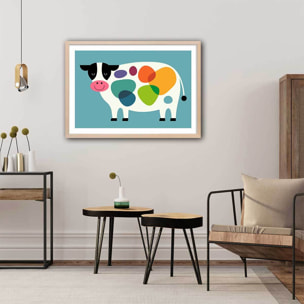 Affiche  happy milk ! Affiche + cadre en bois - Chêne