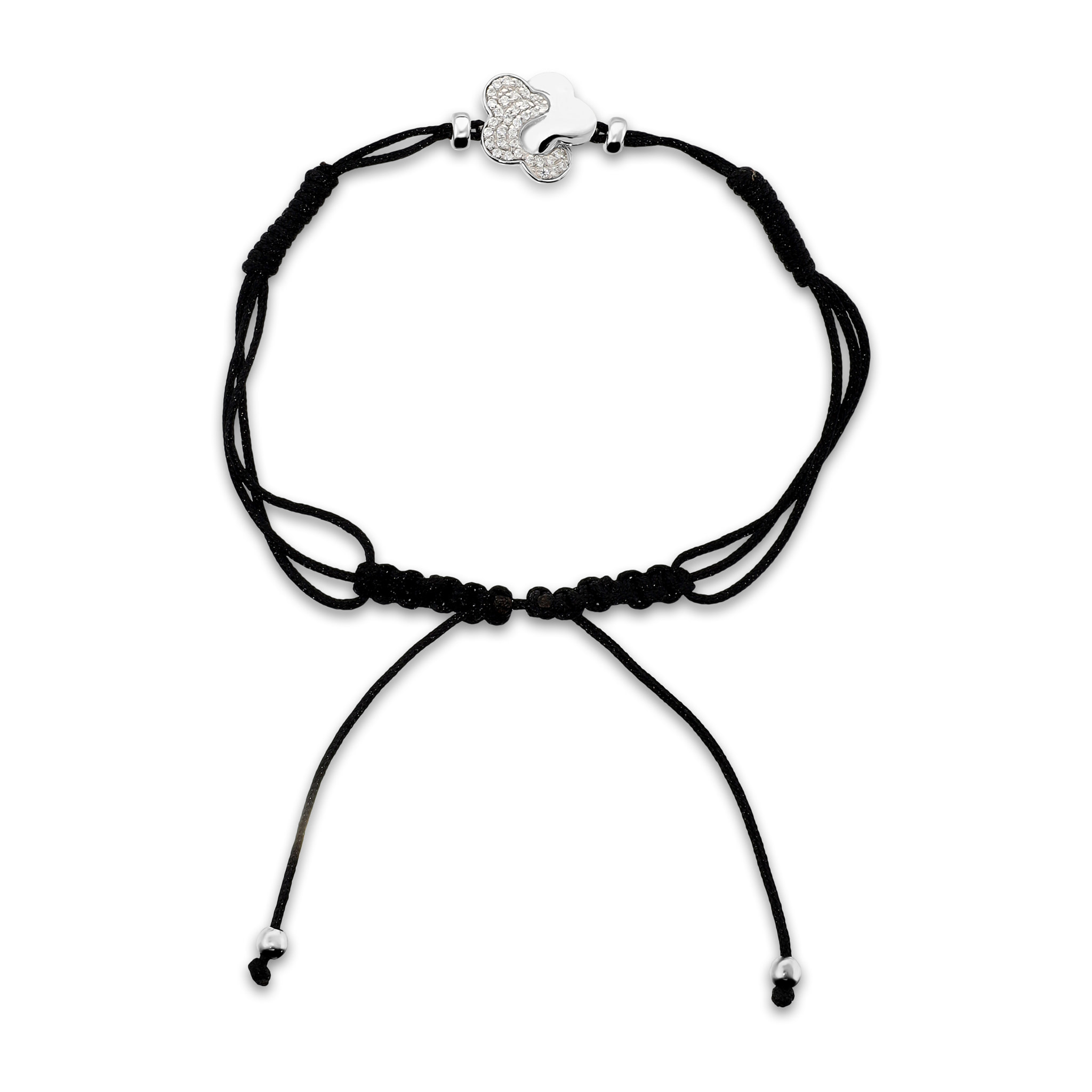 Bracciale Regolabile in Cordino con Fiore in Argento 925