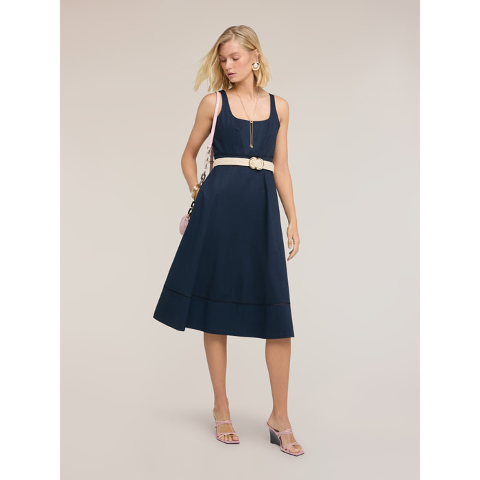 Motivi - Vestido flare en popelín con ajouré - Azul