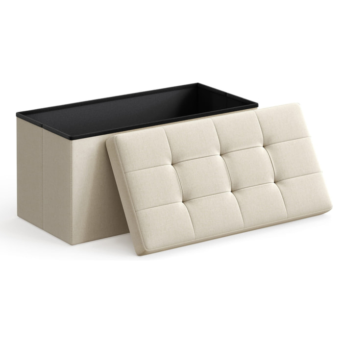 Panca Contenitore Pieghevole in Tessuto Effetto Lino Beige
