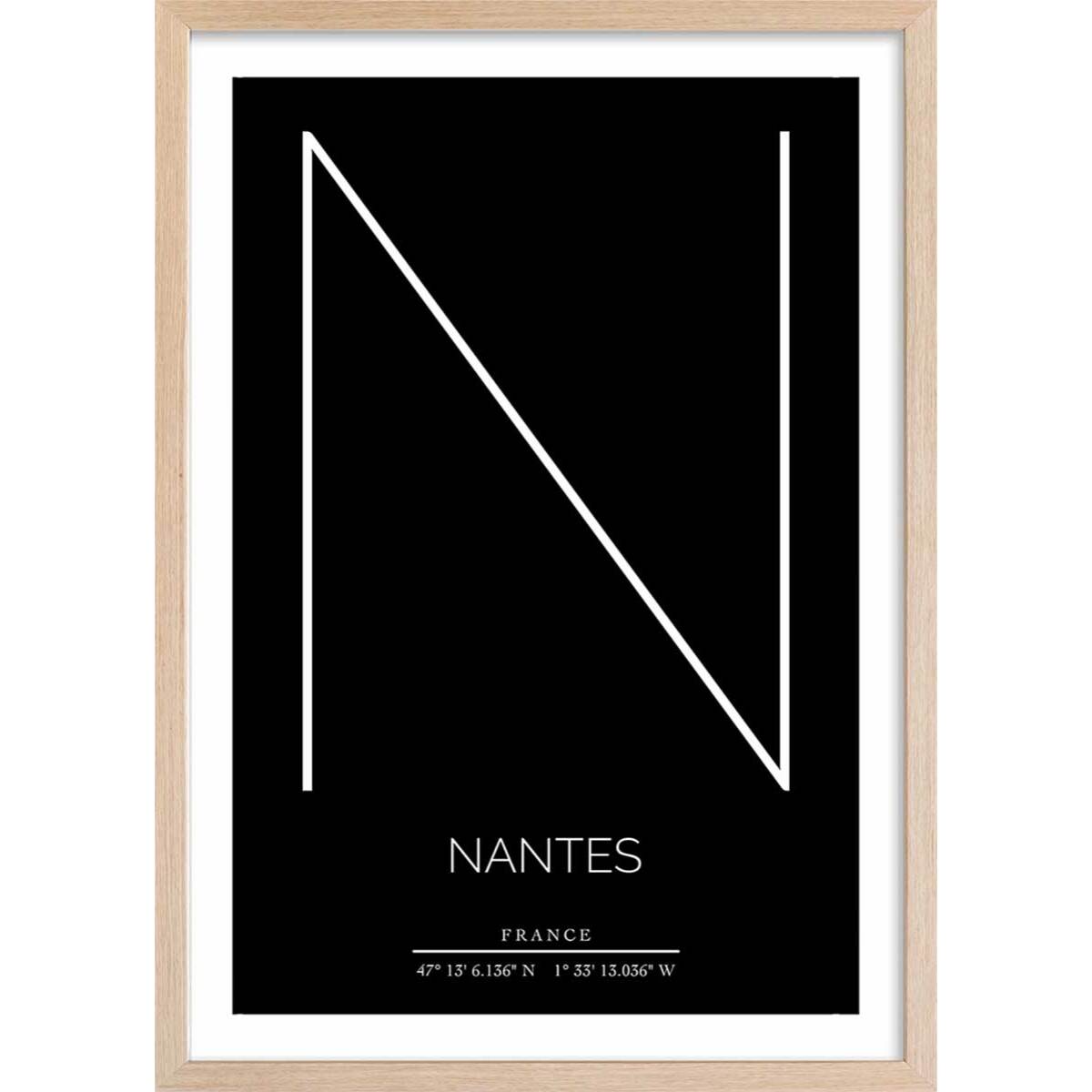 Poster n nantes Affiche + cadre en bois - Chêne
