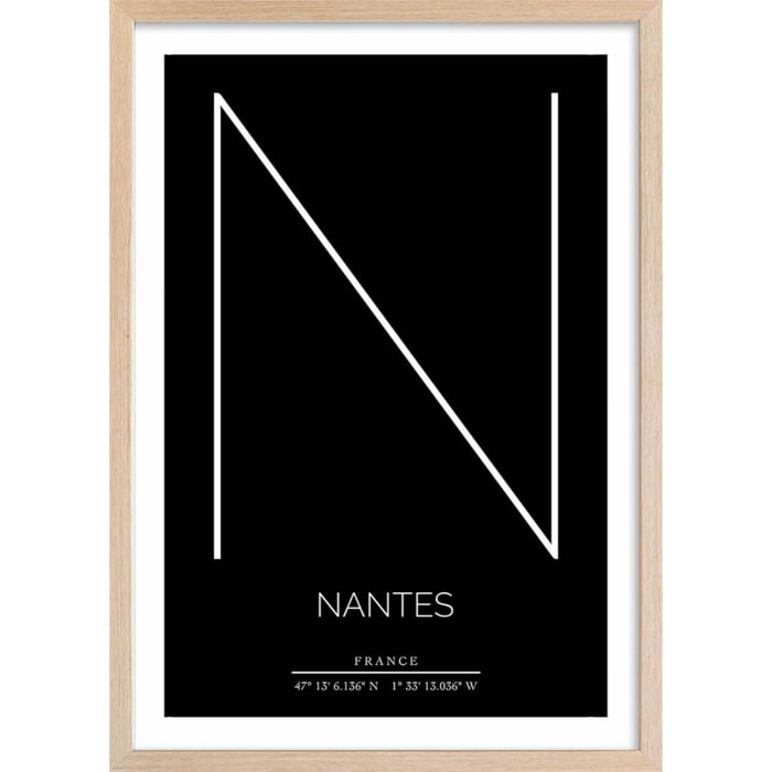 Poster n nantes Affiche + cadre en bois - Chêne