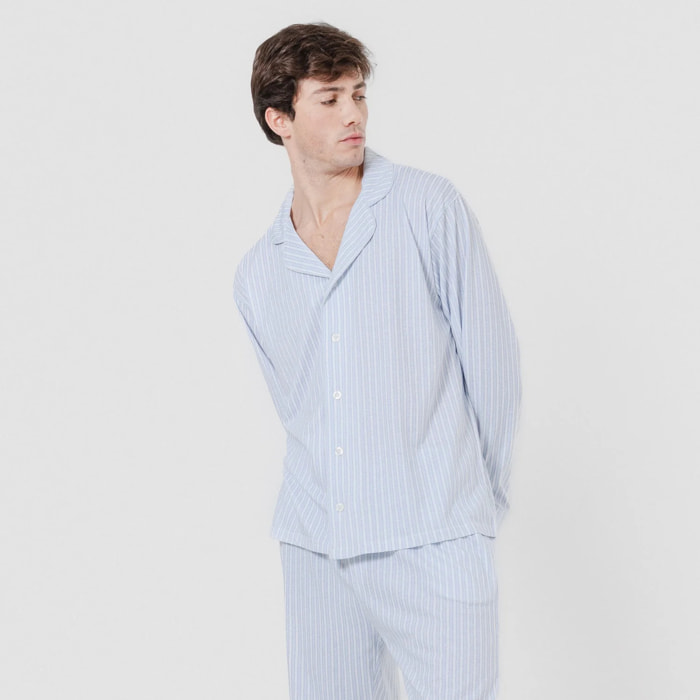 Pigiama lungo stile camicia in cotone azzurro chiaro ferdinand