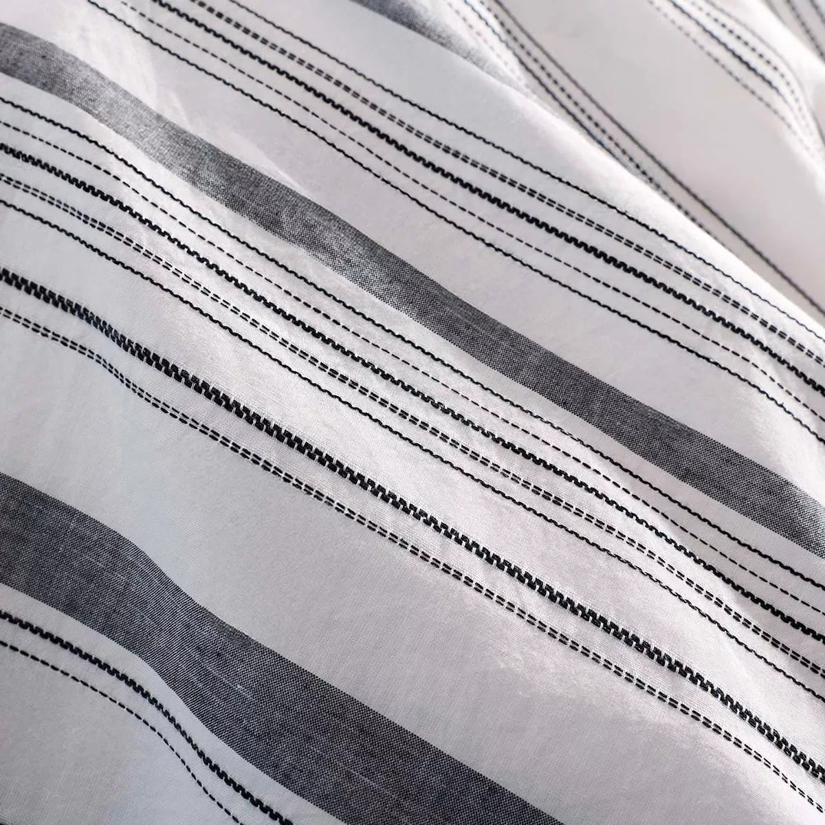 Lot h.couette +taies pur coton lavé tissé teint rayé anthracite noir Portland granit