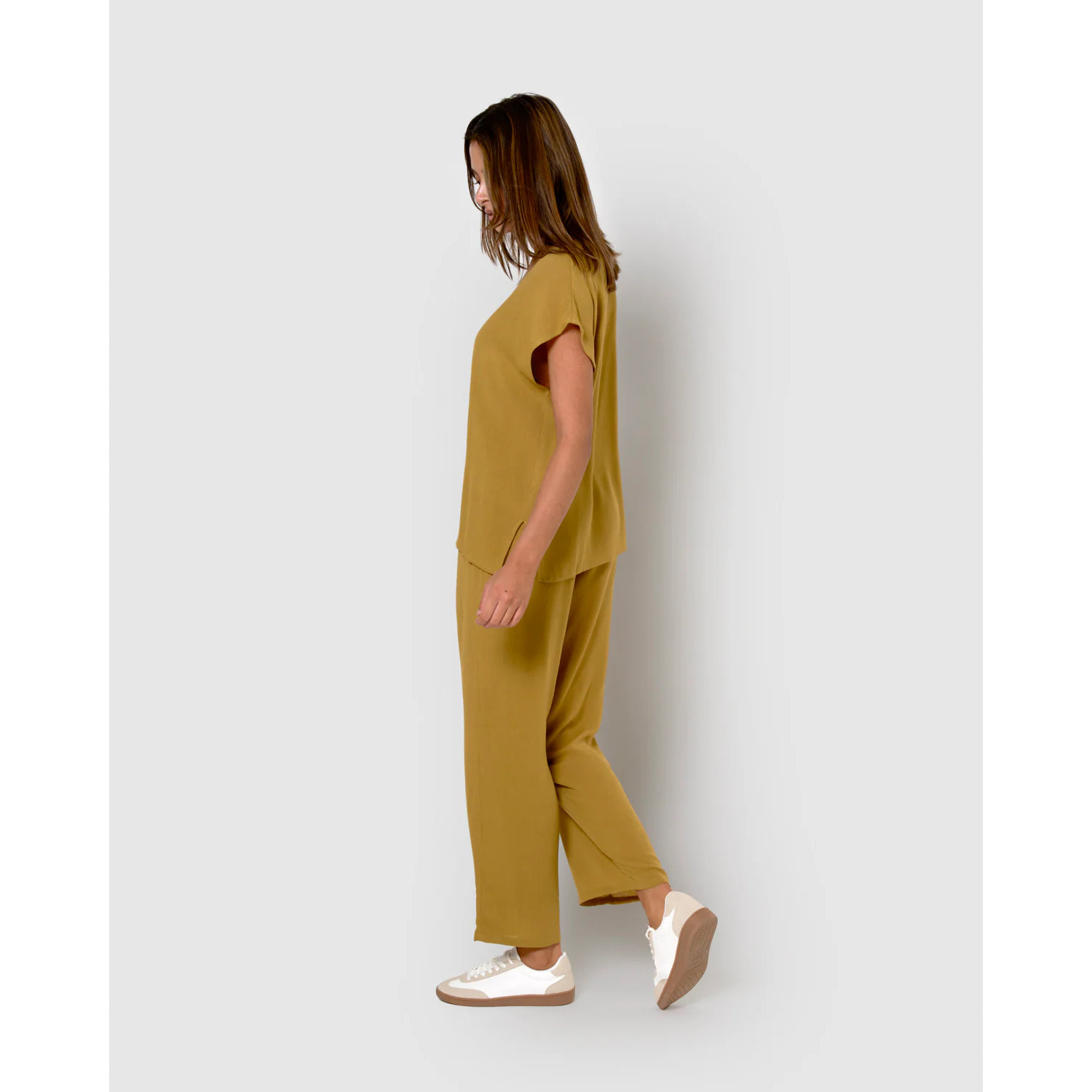 Pantalón largo mujer bambula detalles plisados lima