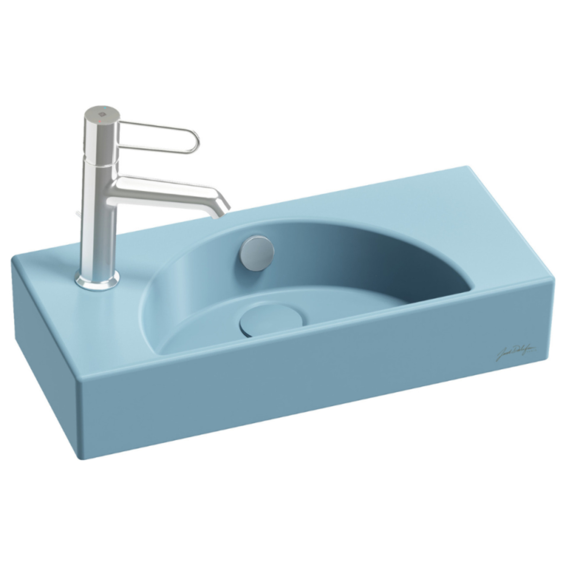 Lave-mains compact 50 cm Odéon Rive Gauche 1 trou de robinetterie à gauche Aigue marine satiné