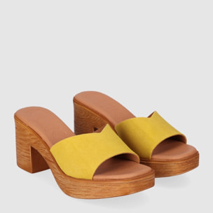 Sandalias de Serraje - Mostaza - Tacón: 6 cm