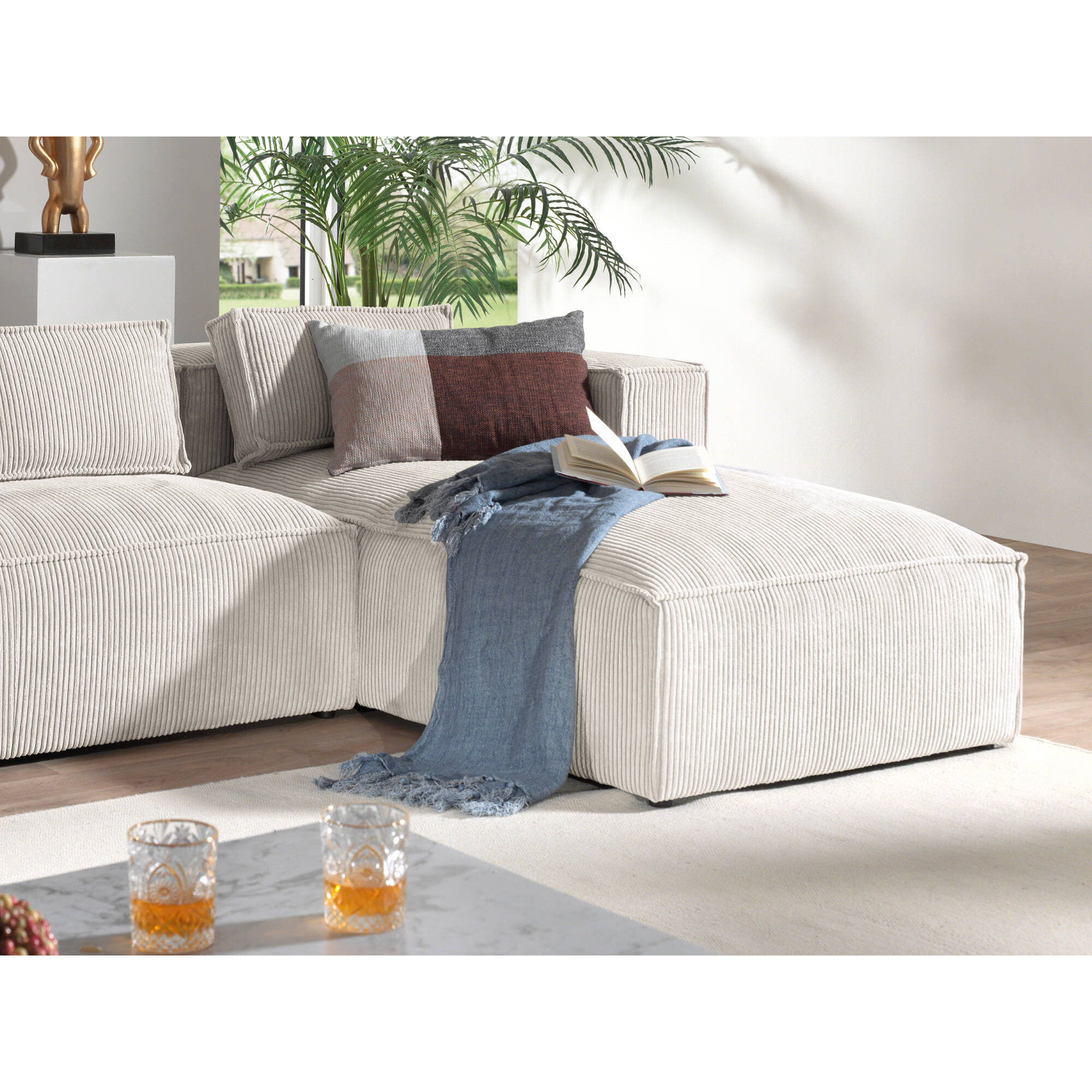 Stella - canapé d'angle droit en velours côtelé - 4 places -style contemporain - Beige