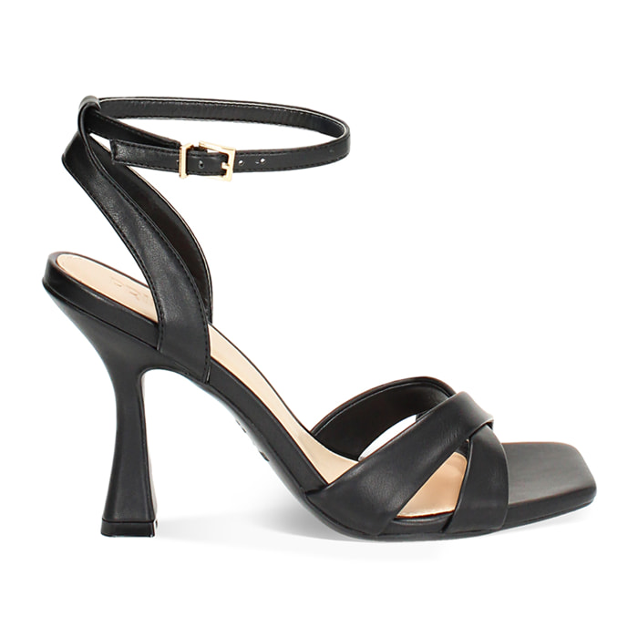 Sandalo donna nero con braccialetto, tacco 9,5 cm