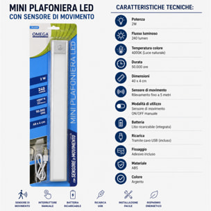 OMEGA Lampada LED per Armadi con Sensore 4000K