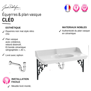 Pack plan vasque suspendu 3 trous Cléo 1889 + colonne droite + miroir + mélangeur poignée chromé + siphon chromé