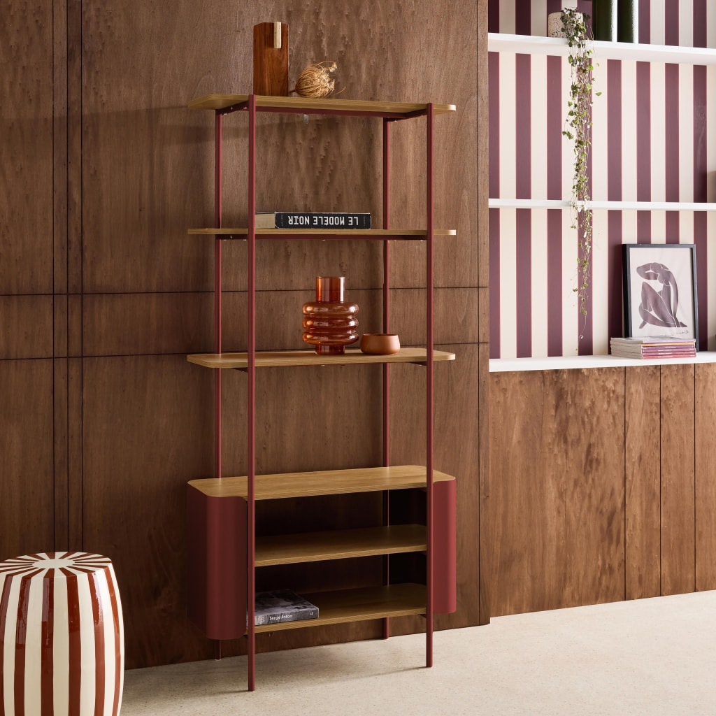 Etagère bibliothèque métal courbé et décor bois 6 niveaux MOLTO