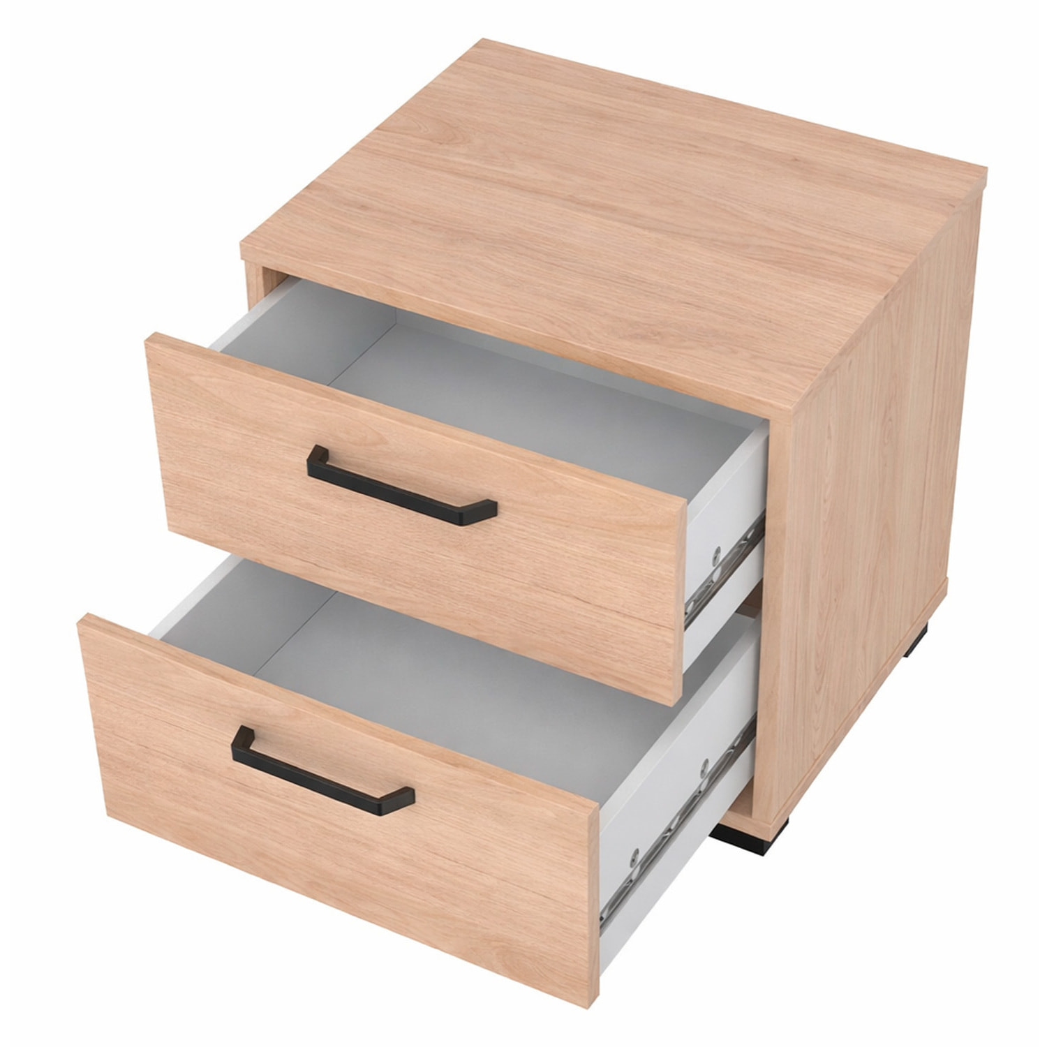 Comodino 2 Cassetti Notte Moderno Guide In Acciaio A Scorrimento Design Essenziale Salvaspazio Camera Da Letto Cameretta 40.2 x 39.8 x 44.3 Cm Rovere