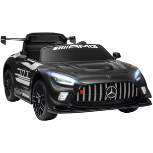 Coche Eléctrico para Niños, Mercedes-AMG GT3 Evo, Coche de Batería 12V, con Mando a Distancia 2,4 G, Motor Doble, Ruedas Auxiliares, Asa de Arrastre, Música Inalámbrica, Faros, Negro