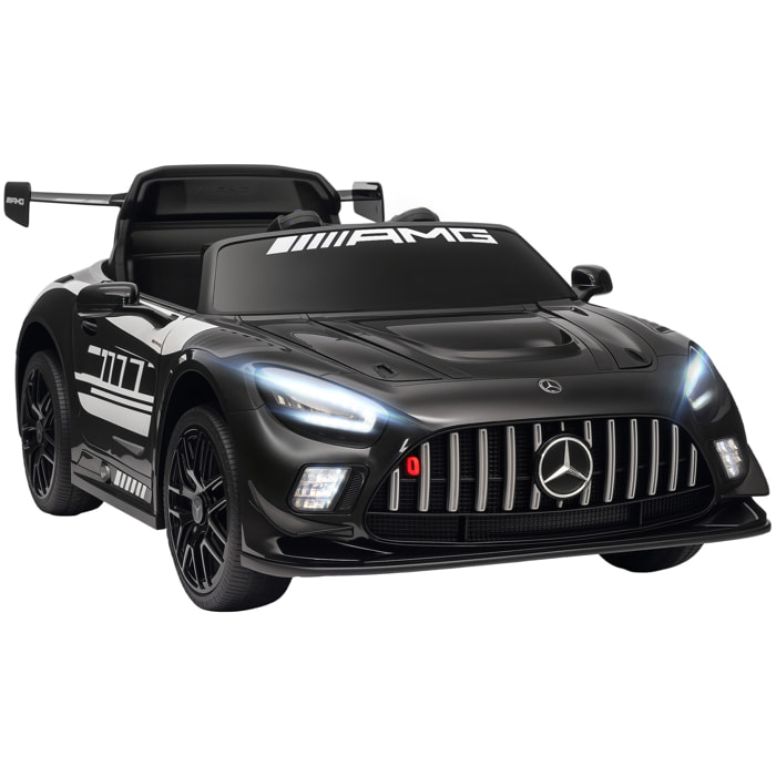 Coche Eléctrico para Niños, Mercedes-AMG GT3 Evo, Coche de Batería 12V, con Mando a Distancia 2,4 G, Motor Doble, Ruedas Auxiliares, Asa de Arrastre, Música Inalámbrica, Faros, Negro