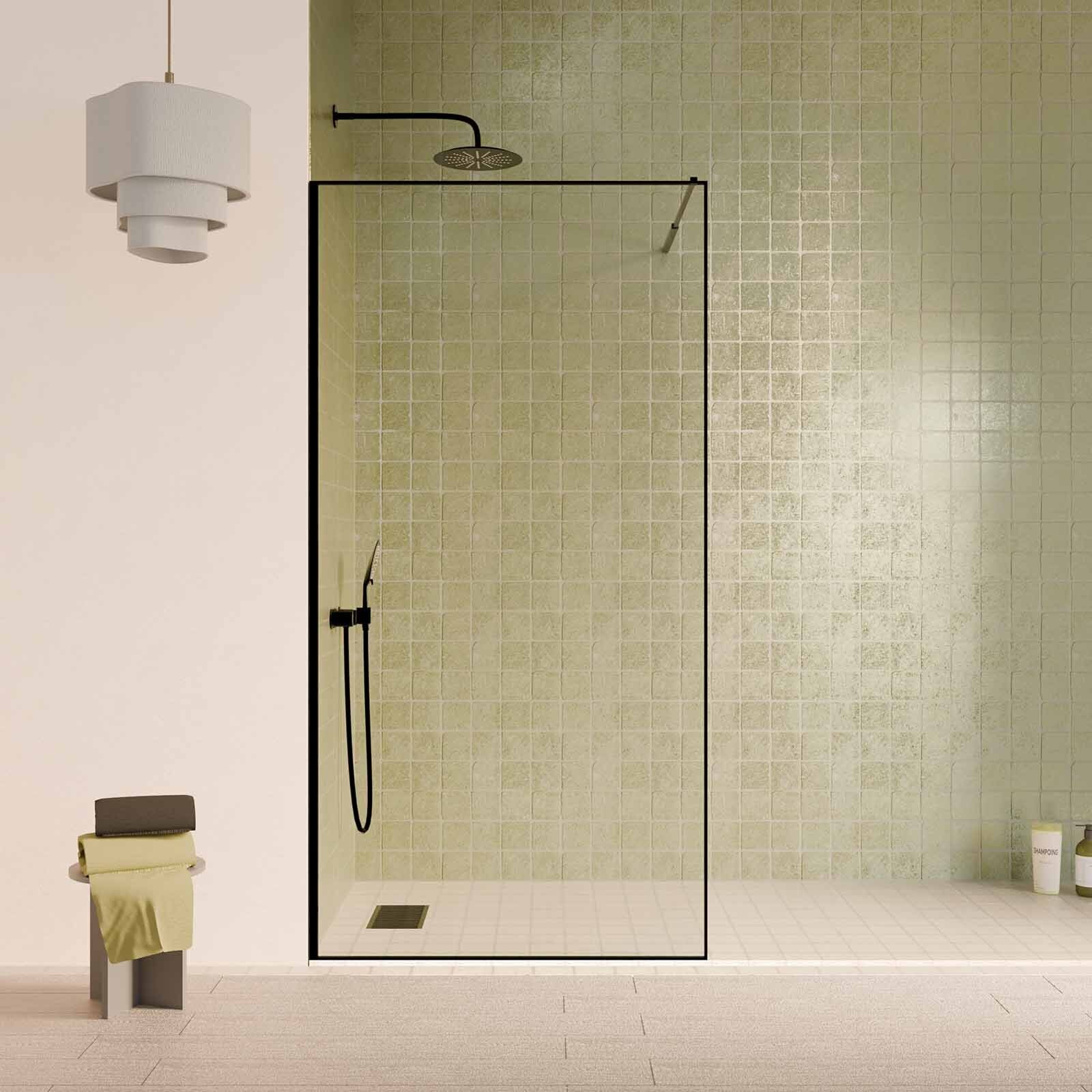 Paroi de Douche 90x200cm - Verre Anticalcaire - Encadrement Ultra-Fin - Finition Noir Mat - LEA
