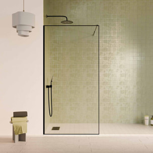 Paroi de Douche 90x200cm - Verre Anticalcaire - Encadrement Ultra-Fin - Finition Noir Mat - LEA