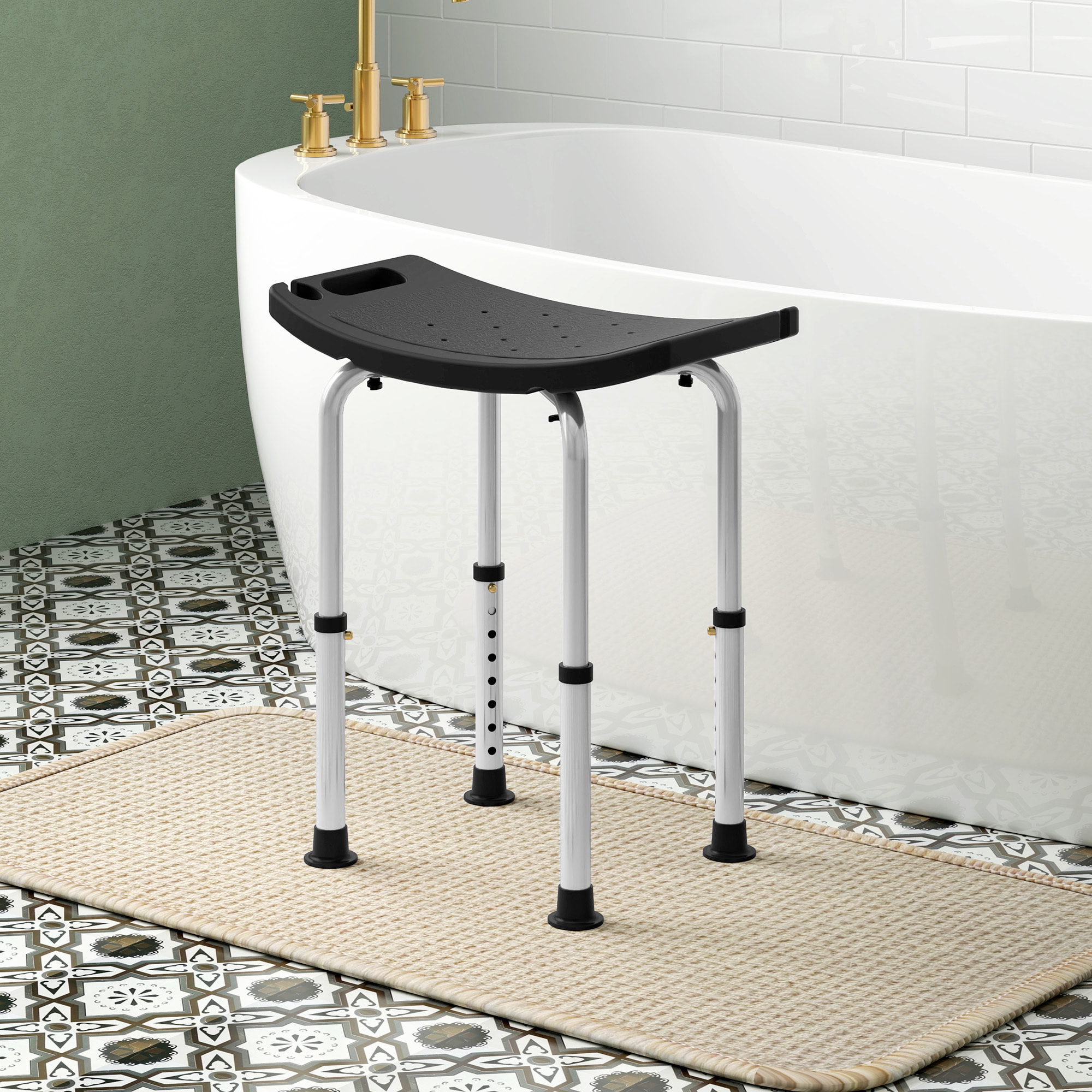 Tabouret de douche réglable antidérapant alu plastique noir