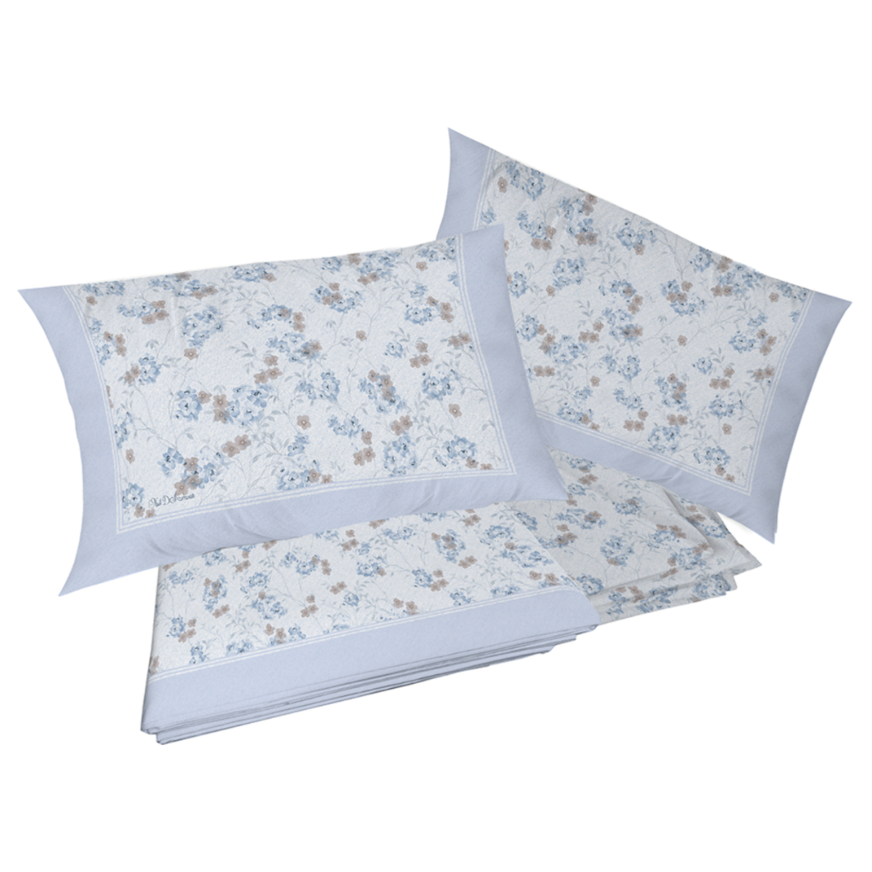 Completo letto in flanella petra azzurro flanella 100% cotone