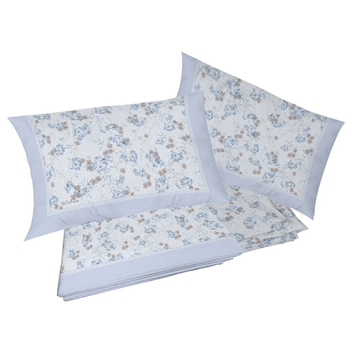 Completo letto in flanella petra azzurro flanella 100% cotone
