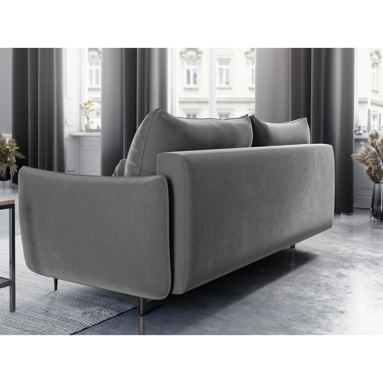 Canapé convertible avec coffre de rangement "Vermont" 3 places en velours gris clair