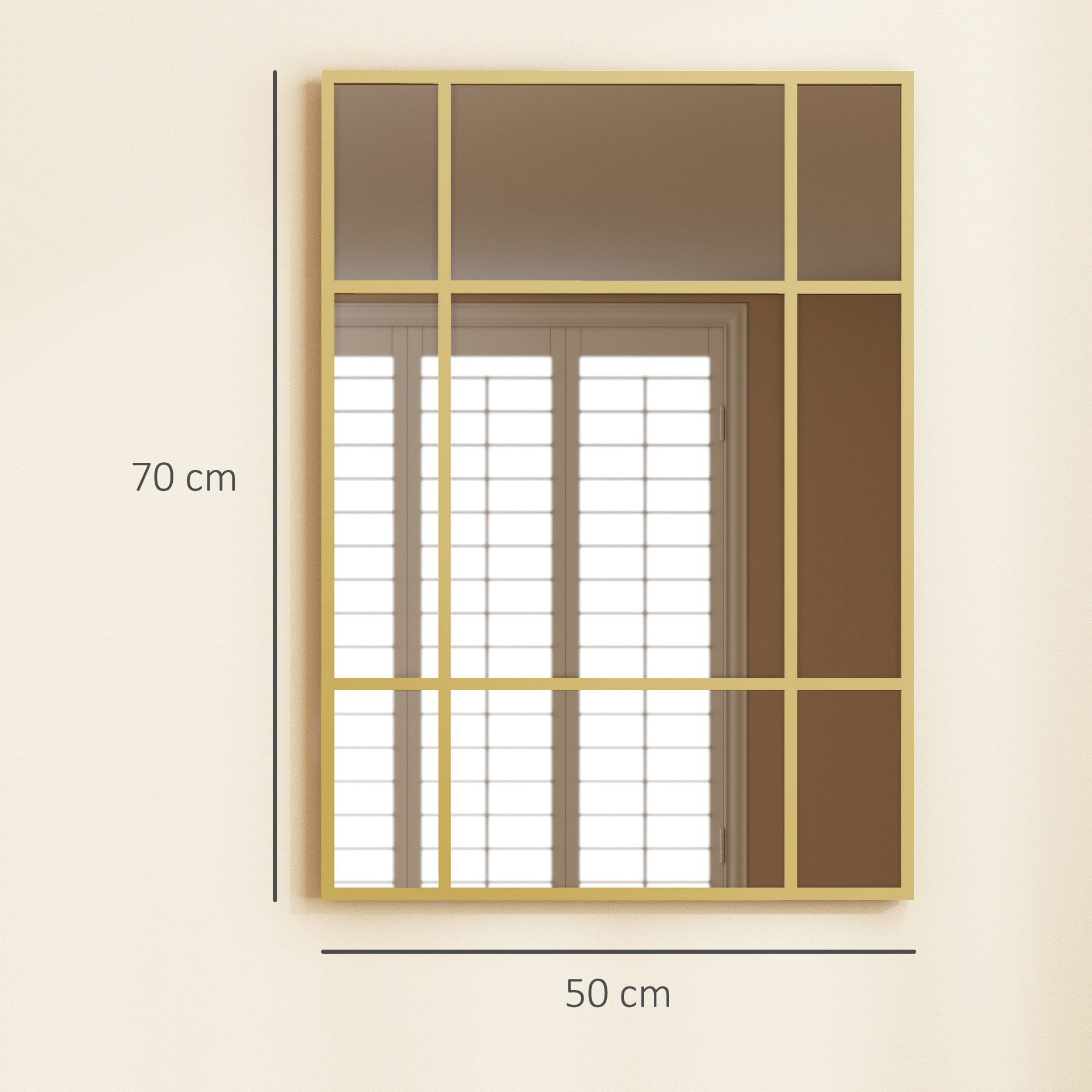 Espejo Rectangular de Pared, 70x50 cm, Espejo de Ventana con Marco de Metal, Decorativo para Salón, Dormitorio, Entrada