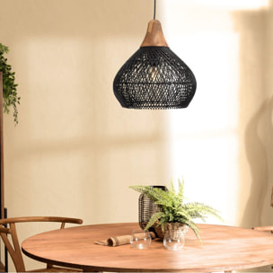 SIXTINE - Suspension 'cloche' 40x40cm en rotin couleur noire et teck