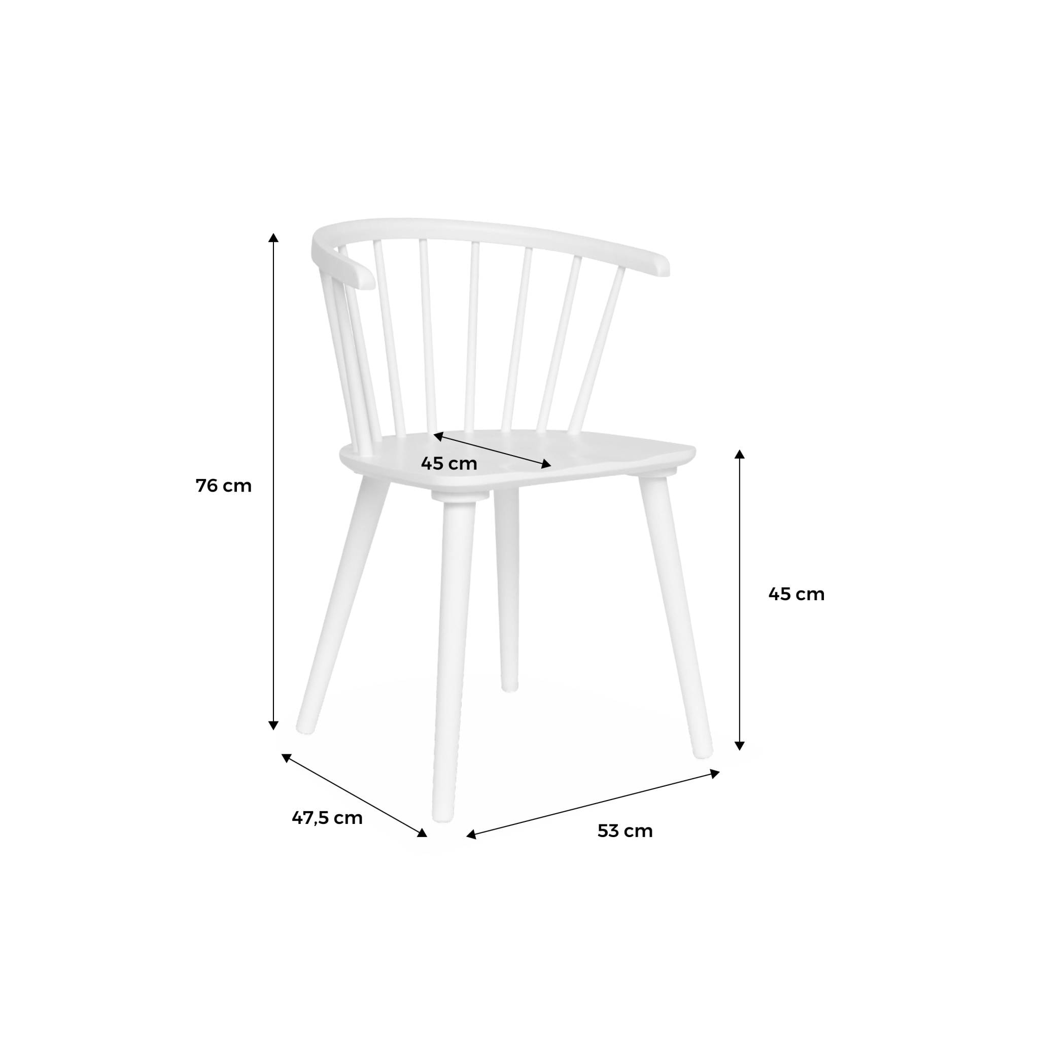 Lot de 4 chaises blanches à barreaux en bois et contreplaqué. Paula. L 51 x P 53 x H 75cm