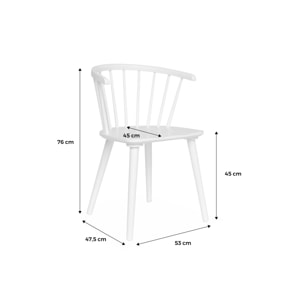 Lot de 4 chaises blanches à barreaux en bois et contreplaqué. Paula. L 51 x P 53 x H 75cm