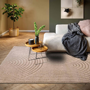Tapis salon, motif géométrique, texture relief, lym chaleureux