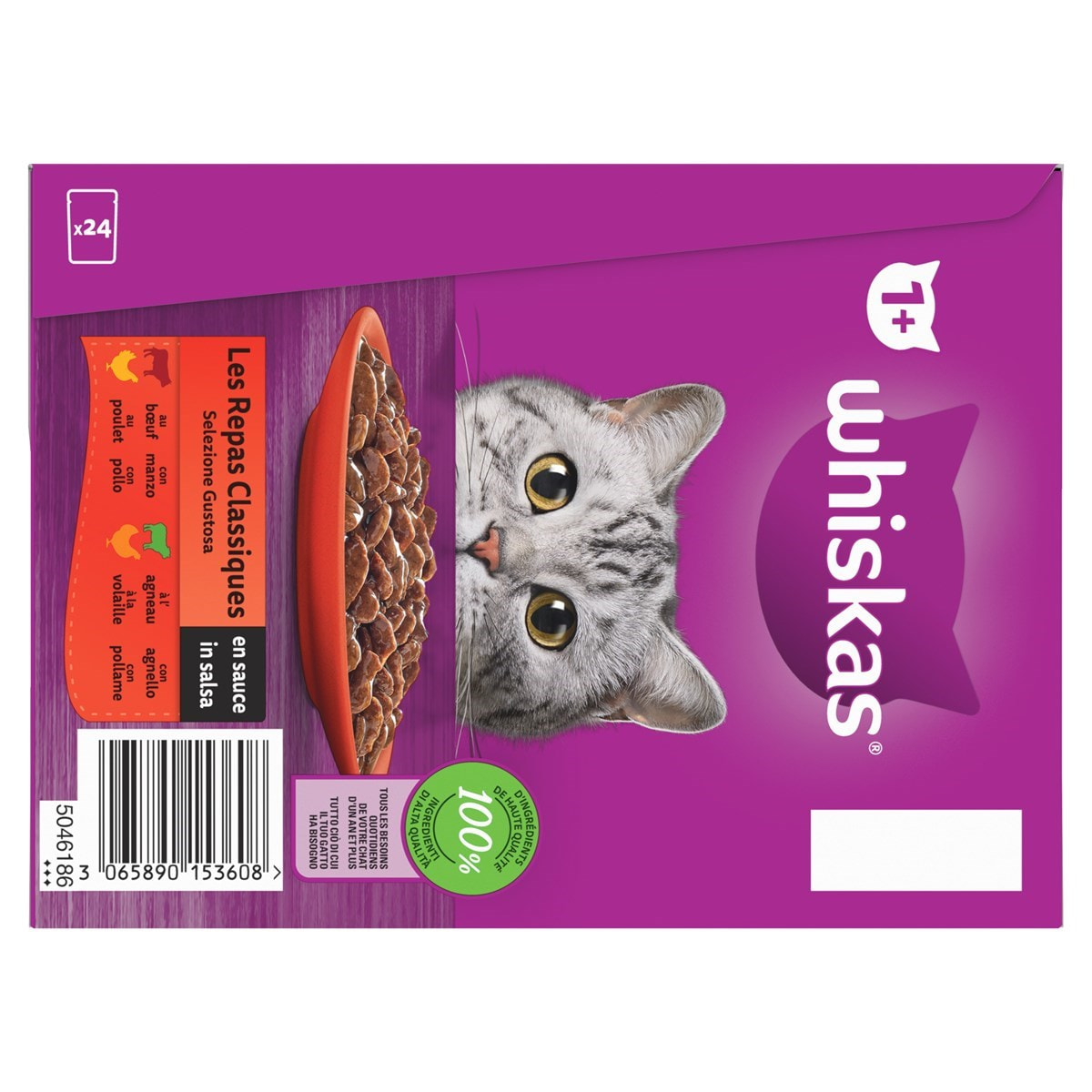 WHISKAS 48 Sachets fraîcheur en sauce 4 variétés classiques pour chat 85g (2x24)