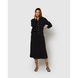 Falda midi evasé algodón lino negro