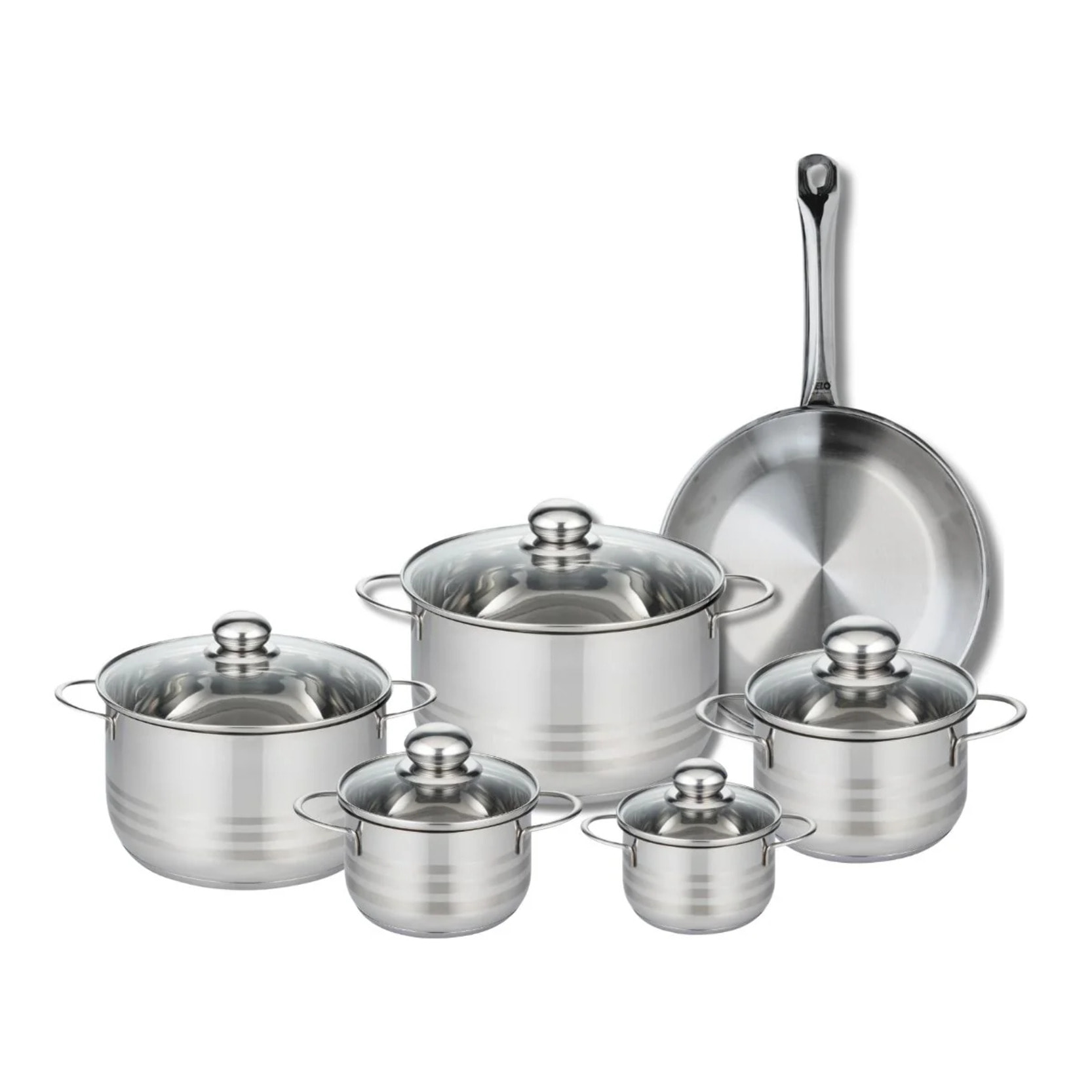 Ensemble de 1 Poêle de cuisson 28 cm et 5 faitouts 12, 14, 16, 20 et 24 cm Elo Profi Brillant