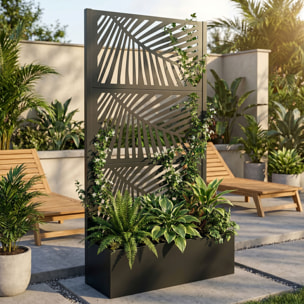 Kisha - Fioriera Da Giardino Separe Con spalliera 98x180x30 cm Contenitore in Metallo Nero